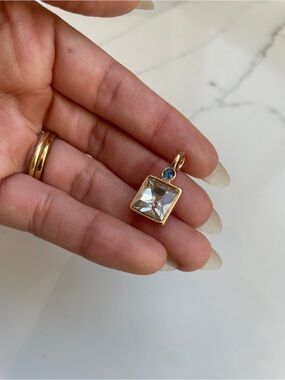 Vintage-Style Pale Green & Blue Glass Resin Square Pendant, Gold Plated